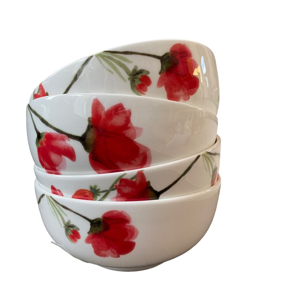 Mikasa Kiera Red Poppy Dessert Tidbit Bowl 4.5” Set of 4 Floral Bone China NWT